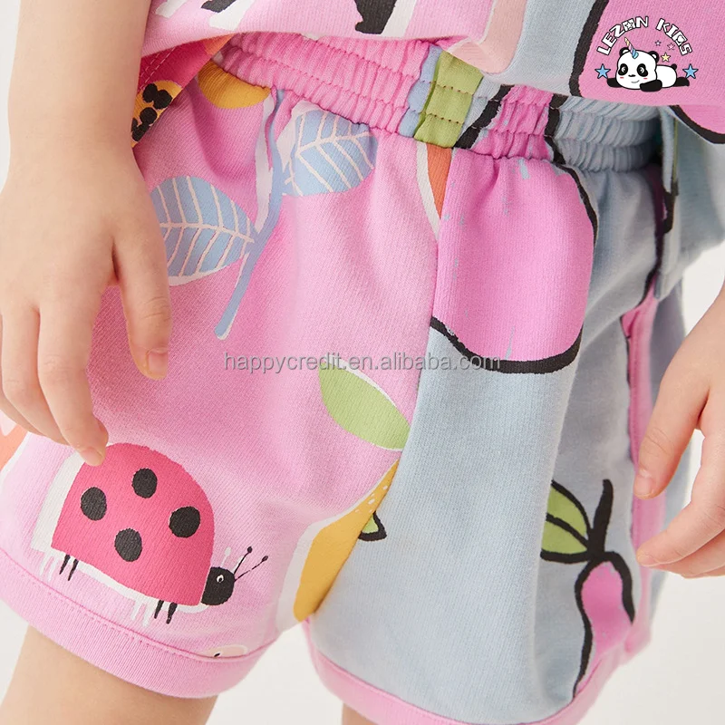 LEZONKIDS - 2024 Novo Conjunto de Roupas para Meninas Colorblock de Algodão Impresso Fashionável e Fofo